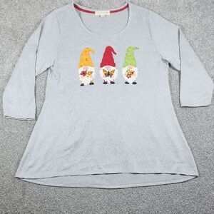 Cactus + Pearl Gray Long Sleeve Top With Gnome Graphics Women's Size Large